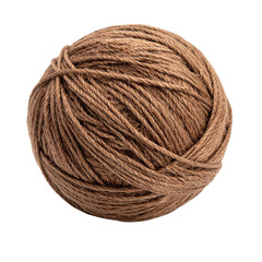 Ball of brown wool yarn isolated on white background.
