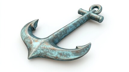 Rusted anchor, 3D model, teal patina