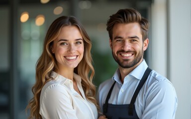 Bright smiles of two office workers. High quality
