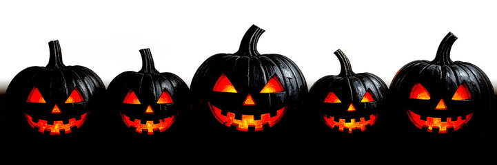 Halloween pumpkins with scary faces isolated on white background. 