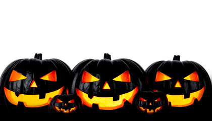 Halloween pumpkins with scary faces isolated on white background. 