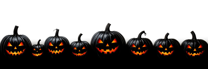 Halloween pumpkins with scary faces isolated on white background. 