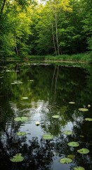 Obraz premium Tranquil Waters and Lush Forest: Serene reflections dance on the calm surface of a pond, embraced by a vibrant forest. A tranquil setting where nature's beauty is at its finest.