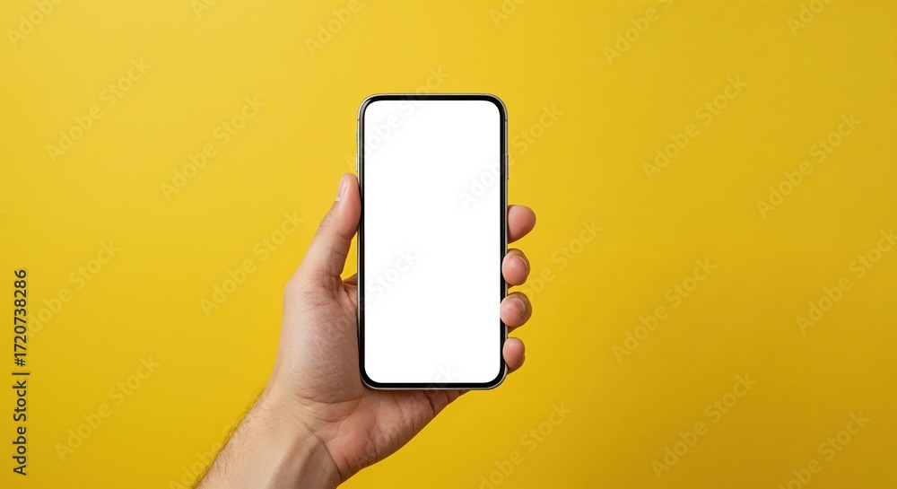 Poster smart phone in hand : a hand delicately holds a smart phone with a blank screen in front of a vibran
