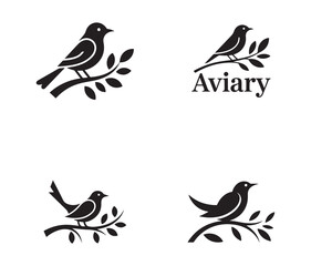 Singing and Perched Bird Silhouettes on Branches Vector Set