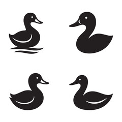 A cartoon vector illustration of a set of mallard ducks and ducklings, a farm animal family, isolated on a white background