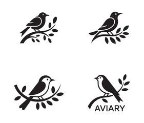 Bird Silhouettes on Branches with Aurora and Aviary Text