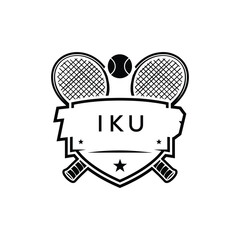IKU Tennis Company logo. IKU Racket and Ball logo design for entrepreneur and business. IKU Athletic Branding best icon.
