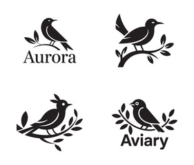 Obraz premium Bird Silhouettes on Branches with Aurora and Aviary Text