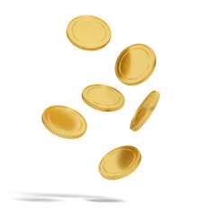 gold coins are floating in the air, isolated on white background, 3d rendering