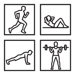 A silhouette set of running and fitness sports icons with diverse people figures