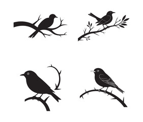 Bird Silhouettes on Branches with Nature Elements