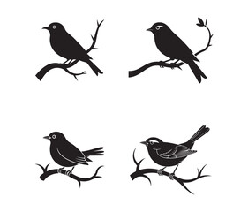 Perched Bird Silhouettes on Branches Vector Set