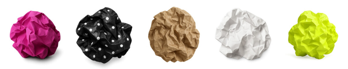 Crumpled Paper Collection Isolated on White &ndash; Vibrant and Textured Elements for Creative Design

