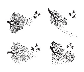 Decorative Tree Branches with Flying Bird Silhouettes