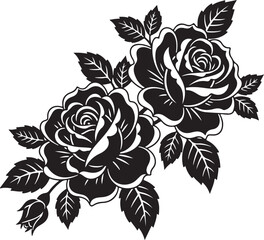 Eternal Blooms: A striking monochrome silhouette of roses and leaves, a testament to the enduring beauty of nature's artistry. 