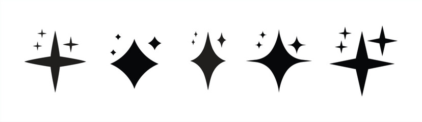 AI-generated star icon set. Artificial Intelligence sparkling symbol. Digital brain, media, multimedia, button elements for apps, websites, and interface signs, vector illustration.