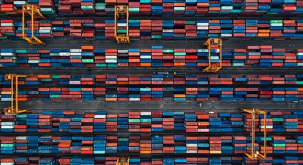 Aerial view of colorful shipping containers at a cargo port