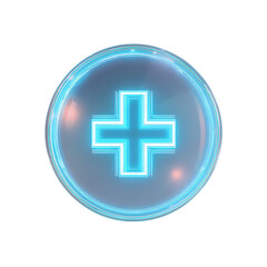Fototapeta premium Glowing blue cross inside a frosted circle isolated on transparent background