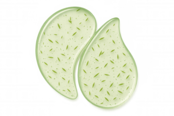 Green tea hydrogel eye patches for skincare, eye mask boosting beauty and natural ingredients on transparent background