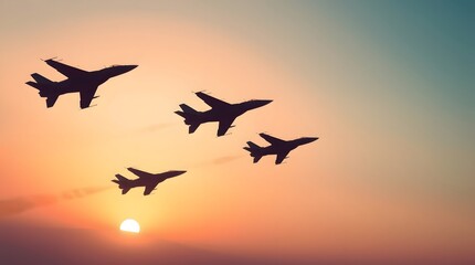 An aircraft flying through a golden sunset, its silhouette soaring against the sky with the freedom of a bird