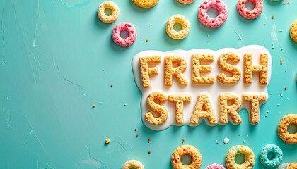 Fresh Start Alphabet Cereal in Milk on Teal Background