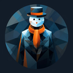 Dynamic geometric snowman illustration with vibrant orange and blue tones perfect for modern digital art and festive winter design