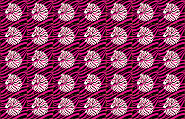 zebra, silhouette, vector illustration, pattern repeat, orange, pink and black