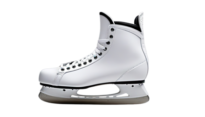 White ice skates, side view, on a black background
