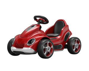 Red miniature go kart toy photo realistic cute detailed plastic four wheel child vehicle modern design isolated playful fun low resolution