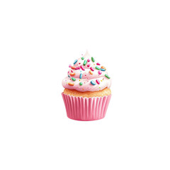 Delicious Vanilla Cupcake with Colorful Sprinkles on Top Against a White Background