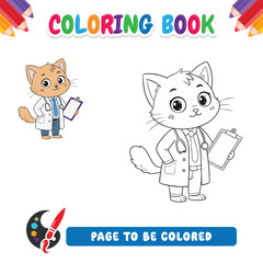 Coloring book for kids, cat doctor vector