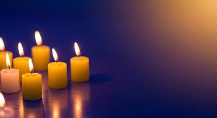 Malaysia Christian All Souls Day banner background, church candles on glowing gradient