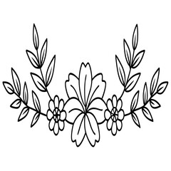 Fototapeta premium Simple floral wreath line art decoration, a hand-drawn vector design element