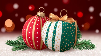 Red and Green Christmas Ornaments on Snowy Surface