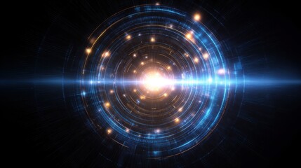 Obraz premium Bright light bursts from the center creating circular patterns in a dark background. This scene captures the essence of cosmic energy and dynamic movement in the universe.