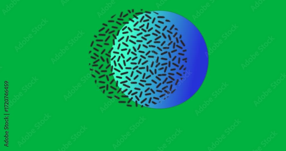 Poster designer exploring tech interface, overlapping gradient circles and black rods on transparent field