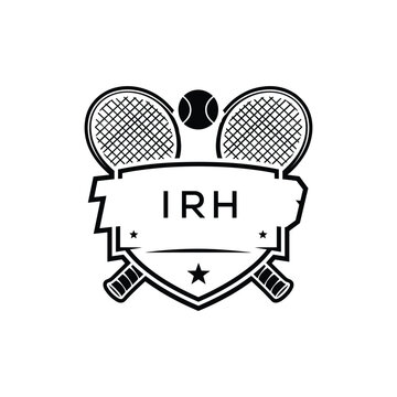 IRH Tennis Company logo. IRH Racket and Ball logo design for entrepreneur and business. IRH Athletic Branding best icon.
