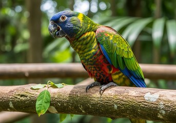 Obraz premium Colorful Psittaciform Bird Perched on a Wooden Branch