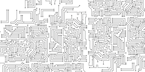Circuit board pattern. Technology texture, digital tech lines and computer systems seamless  background illustration. Hardware electronic connections, pc processor components