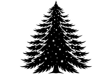 Vector art of silhouette of christmas tree decorated with snowflakes