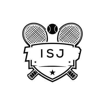 ISJ Tennis Company logo. ISJ Racket and Ball logo design for entrepreneur and business. ISJ Athletic Branding best icon.
