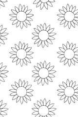 Black and white sketchy sunflower pattern