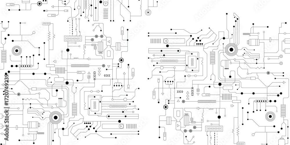 Poster circuit board pattern. technology texture, digital tech lines and dots. vector design. eps10
