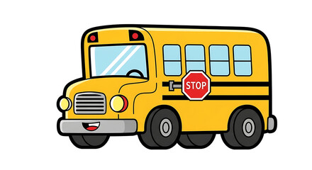 Cartoon School Bus with Stop Sign A Classic Ride for Education and Safety