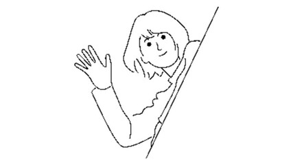 line art animation of girl waving hand