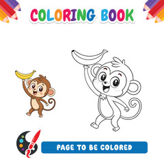 Coloring book for kids monkey and banana vector