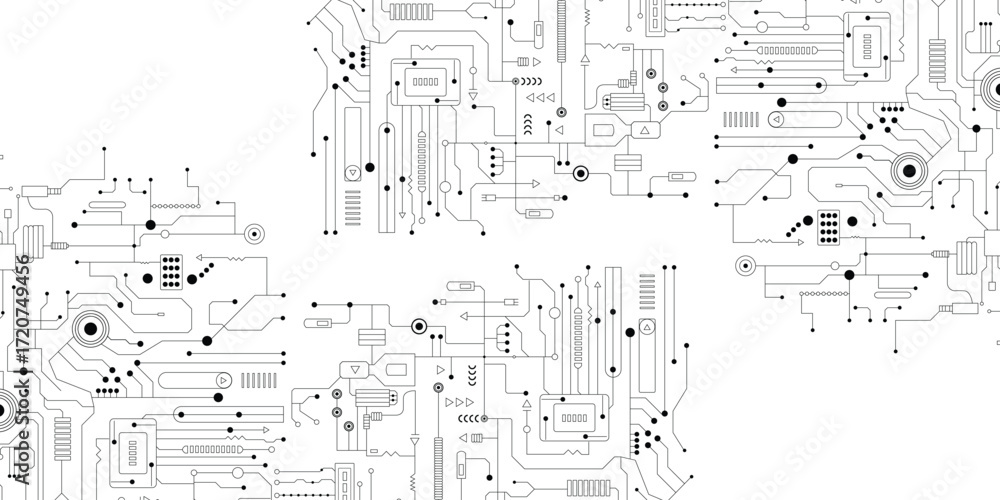 Poster circuit board pattern. technology texture, digital tech lines and computer systems seamless backgrou