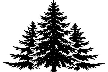 Vector art of silhouette of a group of pine trees, forest