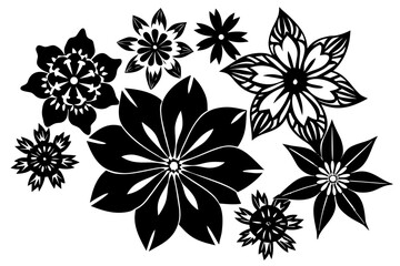 Vector art of black and white vector illustration of various flower shapes